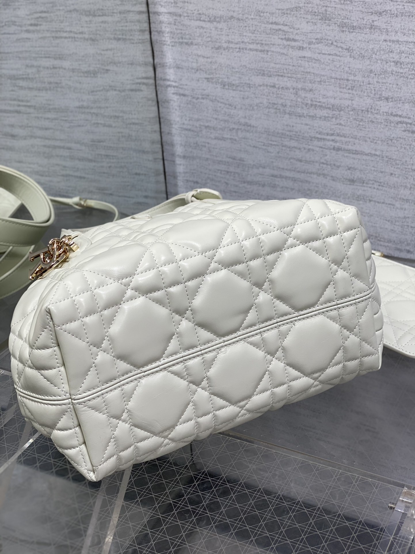 Small Dior Toujours Bag White Macrocannage Calfskin